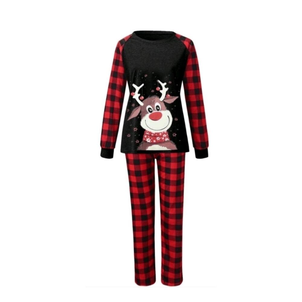 New Christmas Buffalo Plaid Pajamas Toddler Size 6-7 T two Piece Reindeer New